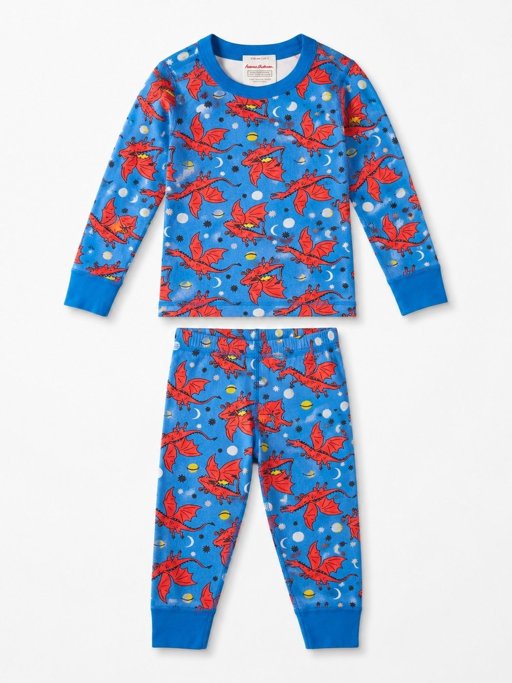 Hanna Andersson Organic Cotton Dragon Pajama Set 2 Piece Blue Red Size 5 / 110 c